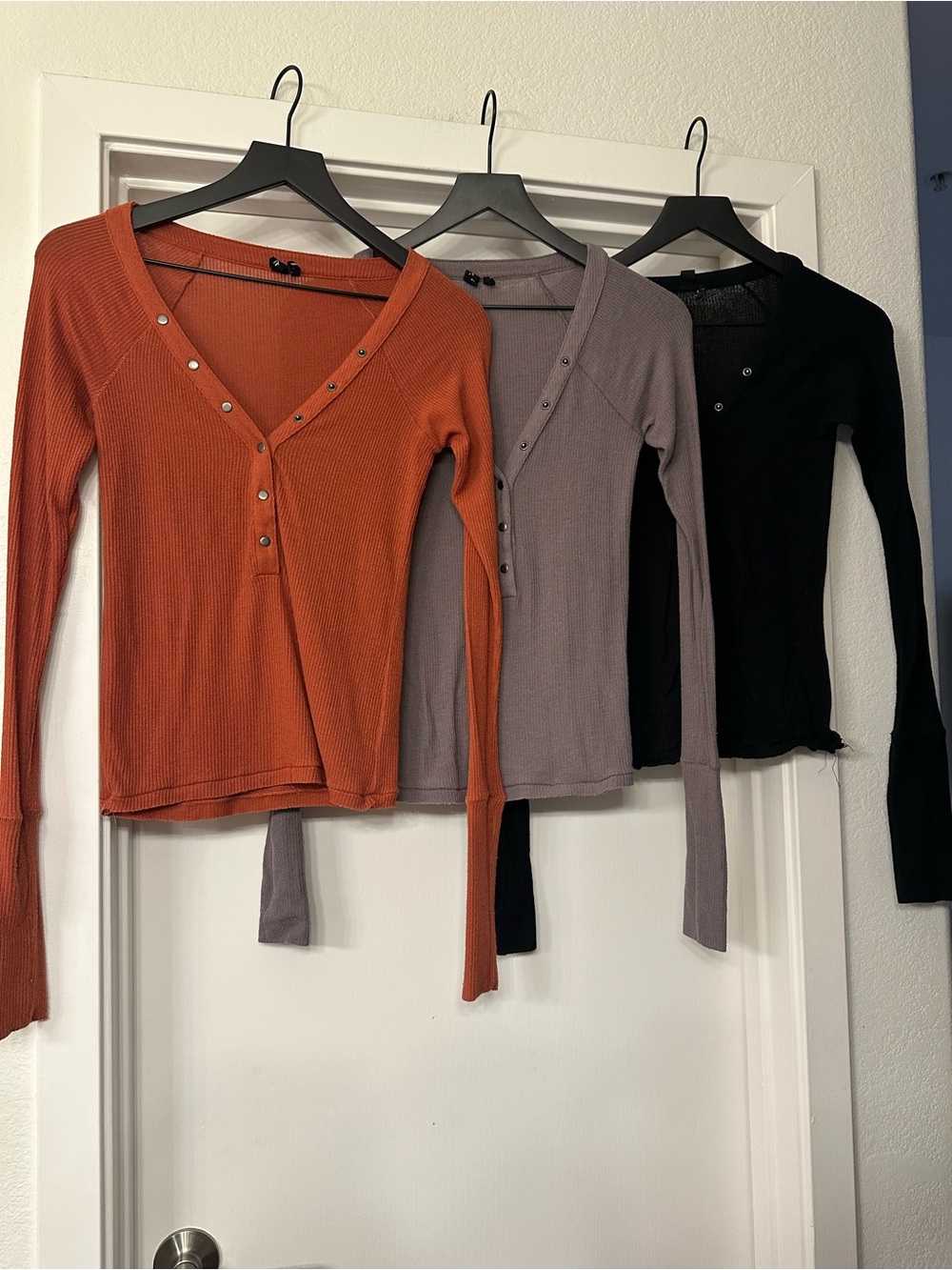 Bundle deal Ribbed Henley Long Sleeve Top - Rust, Mauve, Black